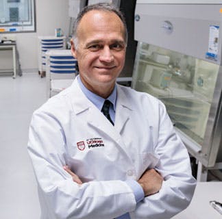 Michael Bishop, MD, in cellular therapy lab