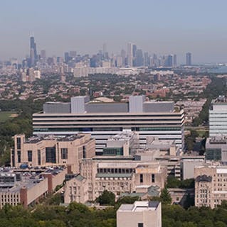 UChicago Medicine campus with Chicago skyline in the horizon