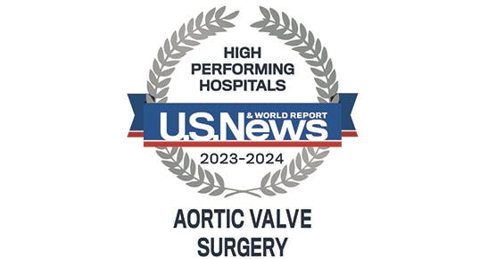 US News and World Report 2023-24 Badge for Aortic Valve Surgery